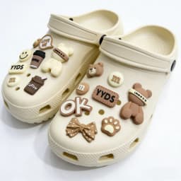 19PCS Brown Bear Shoes Charms Set Cute Smile Coffee Shoe Accessories PVC Clog Decorations for Sandals Perfect Gift for Party