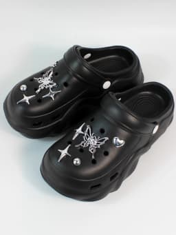 Women DIY Silver Butterfly-Knot Fashion Bow Decor Clogs Summer Sping Autumn Beach Sandals Cave Hole Garden Shoes Students Girls