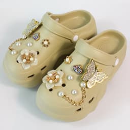 Women DIY Silver Butterfly-Knot Fashion Bow Decor Clogs Summer Sping Autumn Beach Sandals Cave Hole Garden Shoes Students Girls