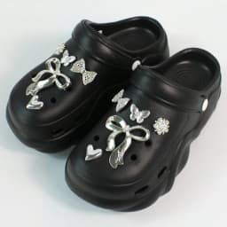 Women DIY Silver Butterfly-Knot Fashion Bow Decor Clogs Summer Sping Autumn Beach Sandals Cave Hole Garden Shoes Students Girls