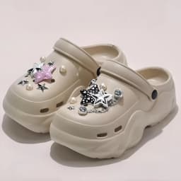 Women DIY Silver Butterfly-Knot Fashion Bow Decor Clogs Summer Sping Autumn Beach Sandals Cave Hole Garden Shoes Students Girls