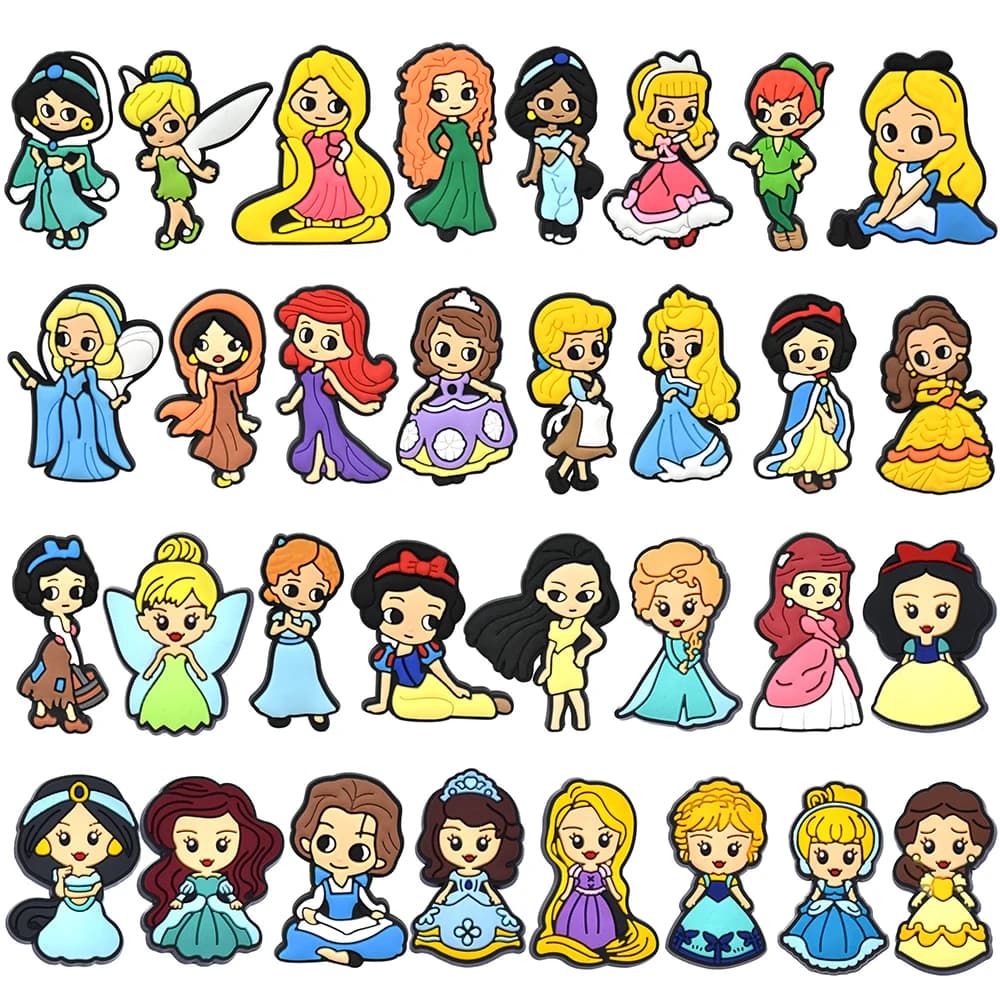 10-100Pcs Princess Series Cute Shoe Charms for Clogs Sandals Decoration Shoes Accessories Buckle for Girl Friends Gift