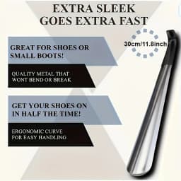 Simple Stainless Steel Shoe Horn: Slip on Shoes While Standing. No Bending. Easy-Grip with Hanging Hole. Fits All Footwear.