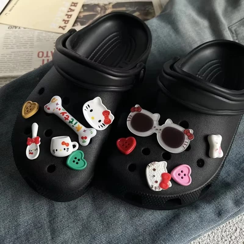 Cute Sunglasses Hello Kitty Plush Shoes Charms for Sandals & Slippers Accessories Xmas Party Girls Gift