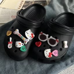 Cute Sunglasses Hello Kitty Plush Shoes Charms for Sandals & Slippers Accessories Xmas Party Girls Gift