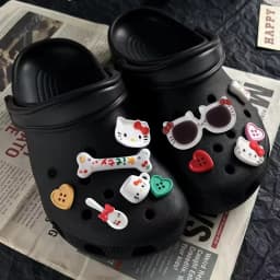 Cute Sunglasses Hello Kitty Plush Shoes Charms for Sandals & Slippers Accessories Xmas Party Girls Gift