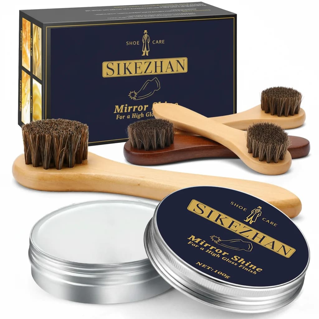 Mirror Shine Shoe Polish Wax Neutral Leather Care Paste Wooden Handle Horsehair Dauber Brush for Boots Cleaning