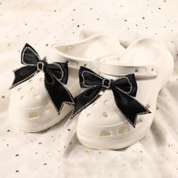 1pair Bowknot Shoe Charms for Clogs, DIY Satin Bow Shoe Decoration Charms, Removable Shoe Ornaments Clogs Sandals Accessories
