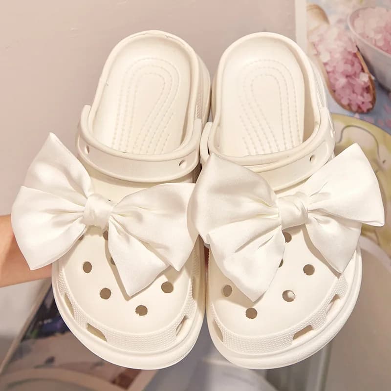 1pair Bowknot Shoe Charms for Clogs, DIY Satin Bow Shoe Decoration Charms, Removable Shoe Ornaments Clogs Sandals Accessories