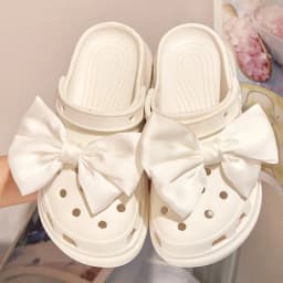 1pair Bowknot Shoe Charms for Clogs, DIY Satin Bow Shoe Decoration Charms, Removable Shoe Ornaments Clogs Sandals Accessories