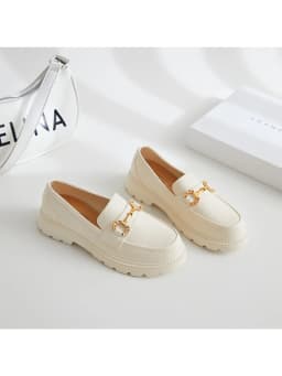 New Loafers British Style Retro Small Gold Buckle Round Head PVC One Pedal
