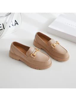 New Loafers British Style Retro Small Gold Buckle Round Head PVC One Pedal