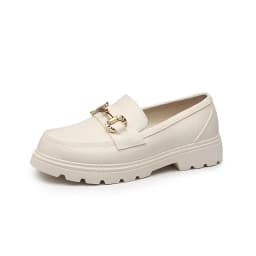 New Loafers British Style Retro Small Gold Buckle Round Head PVC One Pedal