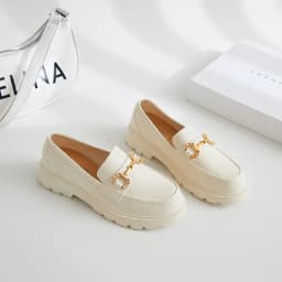 New Loafers British Style Retro Small Gold Buckle Round Head PVC One Pedal