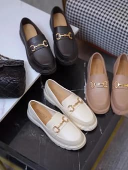 New Loafers British Style Retro Small Gold Buckle Round Head PVC One Pedal