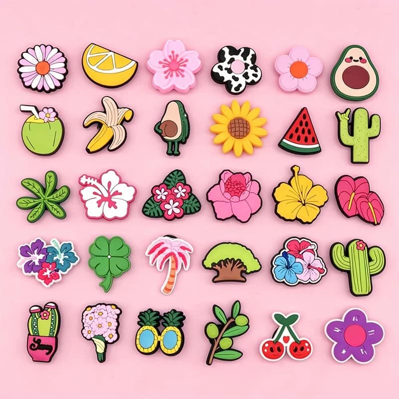 1/30pcs Tropical Flower Fruit Shoe Accessories PVC Shoe Decorations for Clogs Avocado Cactus Hibiscus Summer Shoe Charms