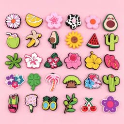 1/30pcs Tropical Flower Fruit Shoe Accessories PVC Shoe Decorations for Clogs Avocado Cactus Hibiscus Summer Shoe Charms