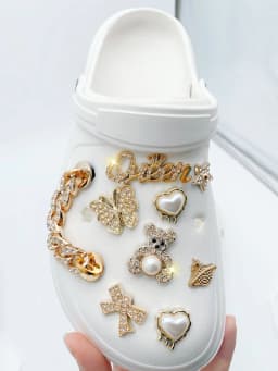18 Pcs Fashionable & Versatile Gold Bear Chain Shoe Charms, Detachable DIY Garden Clog Accessories & Outdoor Floral Decorations
