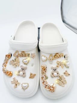 18 Pcs Fashionable & Versatile Gold Bear Chain Shoe Charms, Detachable DIY Garden Clog Accessories & Outdoor Floral Decorations