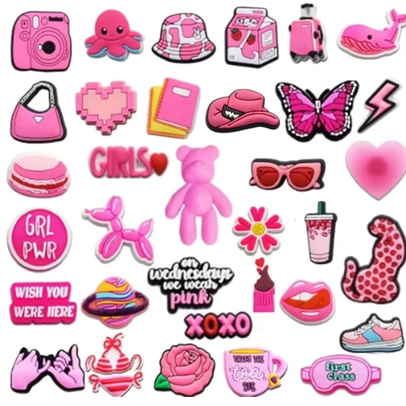 PVC Shoe Charms Garden Shoe Decoration Pink Girl Bear Dog Bag Buckle for Bag Pins Clog Accessories Wristband Women Girl Gifts
