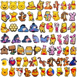 15-66Pcs Winnie Pooh Shoe Charms Set Cartoon Shoes Decoration Accessories DIY Classic Clog Sandal Buckle Friends Gifts