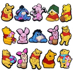 15-66Pcs Winnie Pooh Shoe Charms Set Cartoon Shoes Decoration Accessories DIY Classic Clog Sandal Buckle Friends Gifts