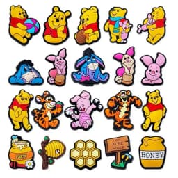 15-66Pcs Winnie Pooh Shoe Charms Set Cartoon Shoes Decoration Accessories DIY Classic Clog Sandal Buckle Friends Gifts