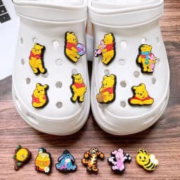 15-66Pcs Winnie Pooh Shoe Charms Set Cartoon Shoes Decoration Accessories DIY Classic Clog Sandal Buckle Friends Gifts