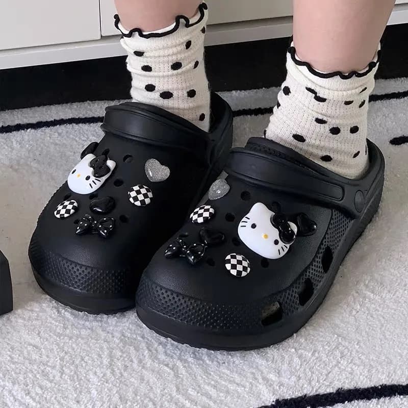 Hello Kitty Shoe Charms Set Black White Katie KT Cat Girls Women Sandals Accessories DIY Hole Shoes Slippers & Clogs Decoration