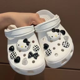 Hello Kitty Shoe Charms Set Black White Katie KT Cat Girls Women Sandals Accessories DIY Hole Shoes Slippers & Clogs Decoration