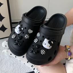 Hello Kitty Shoe Charms Set Black White Katie KT Cat Girls Women Sandals Accessories DIY Hole Shoes Slippers & Clogs Decoration
