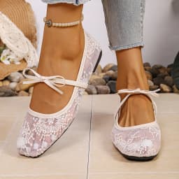 Fashionable Best Selling New Comfortable Large Size Women's Shoes Spring/ Summer Elegant Square Toe Sexy Mesh Ballet Flat Shoes