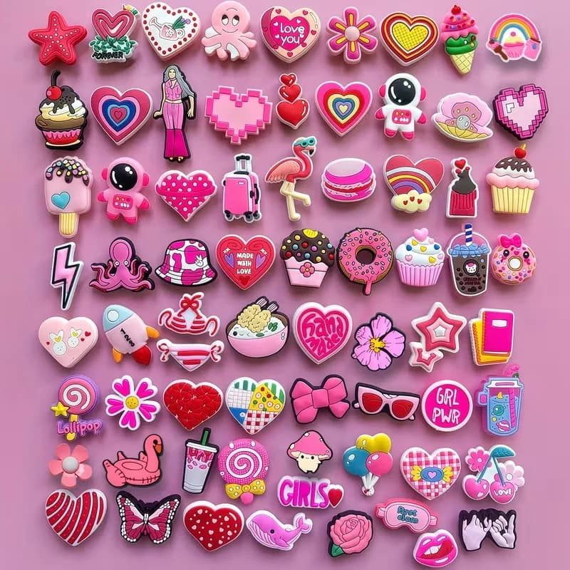 10/20/50 Sets of Randomly Mixed Pink Shoe Decorations, Pink Shoe Decoration Sets - Creative Street Style Shoe Decorations