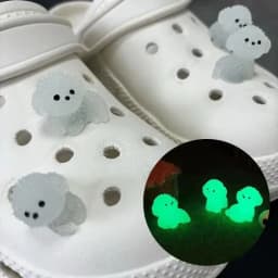 4PCS Shoe Charms Set Accessories Hole Shoe Buckle Cute White Luminous Puppy ABS Shoes Decorations for Sandals Beach Bag DIY Gift