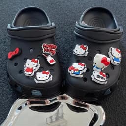 10PCS Cute 3D Hello Kitty Shoes Charms Set Red Bow & Milk Bottle Shoe Accessories Perfect Gift for Girls and Kawaii Lovers 