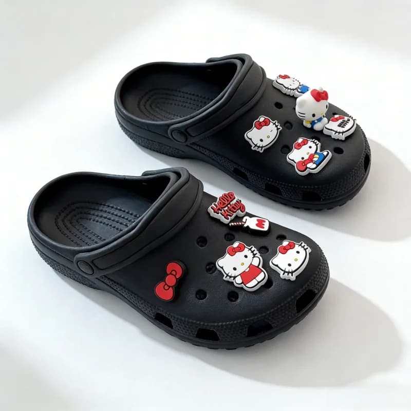 10PCS Cute 3D Hello Kitty Shoes Charms Set Red Bow & Milk Bottle Shoe Accessories Perfect Gift for Girls and Kawaii Lovers 