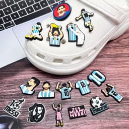 16pcs Football Superstar Shoe Buckle Accessories PVC Sandal Shoes Charms Clogs Pins Decor Kids Man Party Gift