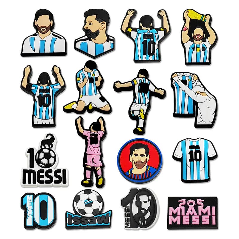 16pcs Football Superstar Shoe Buckle Accessories PVC Sandal Shoes Charms Clogs Pins Decor Kids Man Party Gift