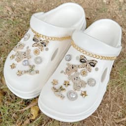 24PCS Luxury Design Shoe Charms Set Accessories for Clogs Shoe Buckle Gold Plated Bear Rhinestone Bow Chain DIY Shoes Decoration