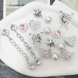 16PCS Butterfly Shoe Charms DIY Chains Accessories Silvery Heart Star Clog Shoes Buckles Decorations Removable Bling Shoe Clips