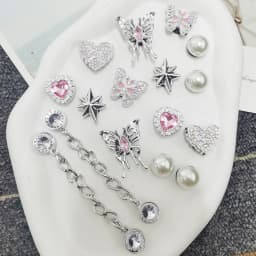 16PCS Butterfly Shoe Charms DIY Chains Accessories Silvery Heart Star Clog Shoes Buckles Decorations Removable Bling Shoe Clips