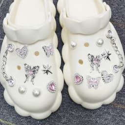 16PCS Butterfly Shoe Charms DIY Chains Accessories Silvery Heart Star Clog Shoes Buckles Decorations Removable Bling Shoe Clips