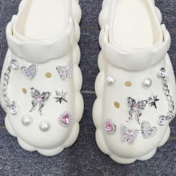 16PCS Butterfly Shoe Charms DIY Chains Accessories Silvery Heart Star Clog Shoes Buckles Decorations Removable Bling Shoe Clips