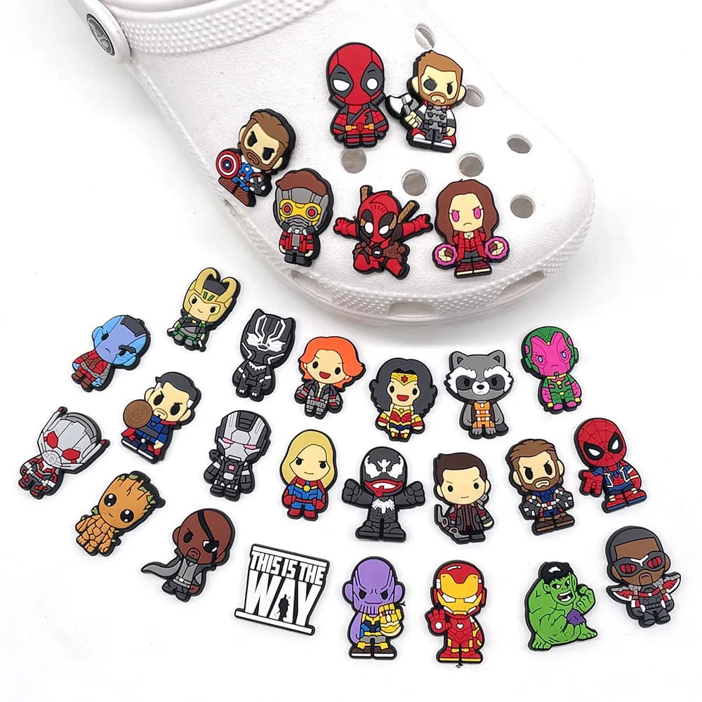 1/30pcs Cute Superhero PVC Shoe Charms Captain America Deadpool Thor Groot Venom Hi-Q Shoe DIY Accessories For Slides Sandals