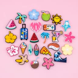 1/25pcs Pink Flower Heart Watermelon Shoe Charms Airplane Ticket Luggage Shoe Decoration Pins for Women Pizza Banana Clog Jeans