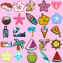 1/25pcs Pink Flower Heart Watermelon Shoe Charms Airplane Ticket Luggage Shoe Decoration Pins for Women Pizza Banana Clog Jeans