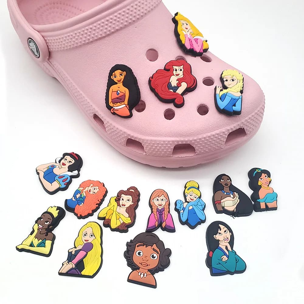 1/15pcs New Popular Cute Cartoon Princess Character PVC Shoe Charms For Slides Sandals DIY Clog Decor Little Girls Birthday
