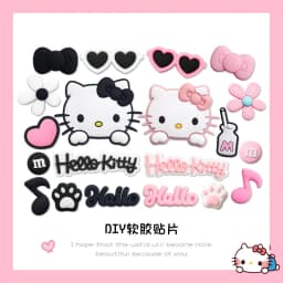 Pink & Black Relaxed Hello Kitty Cat Shoe Charms Set for Sandals & Slippers Accessories Women Girls DIY Decorative for Slides