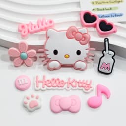 Pink & Black Relaxed Hello Kitty Cat Shoe Charms Set for Sandals & Slippers Accessories Women Girls DIY Decorative for Slides