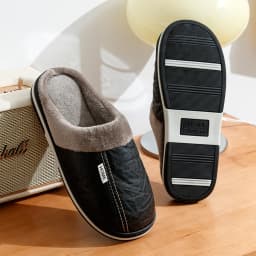 Pu Leather Big Sizes Men slippers Indoor Fur Flat Men's Winter Home Slipper Cotton Bedroom House Shoes